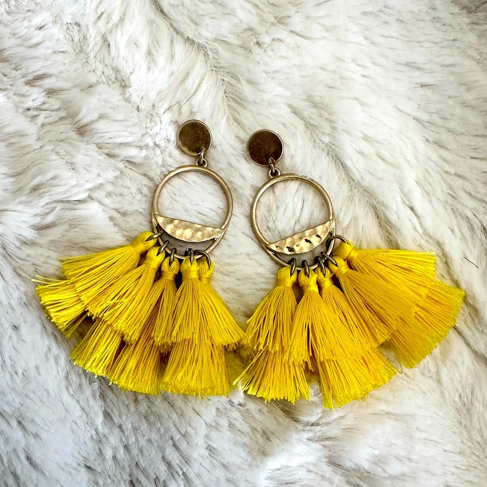 Goldtone Yellow Fringe Tassel Earrings